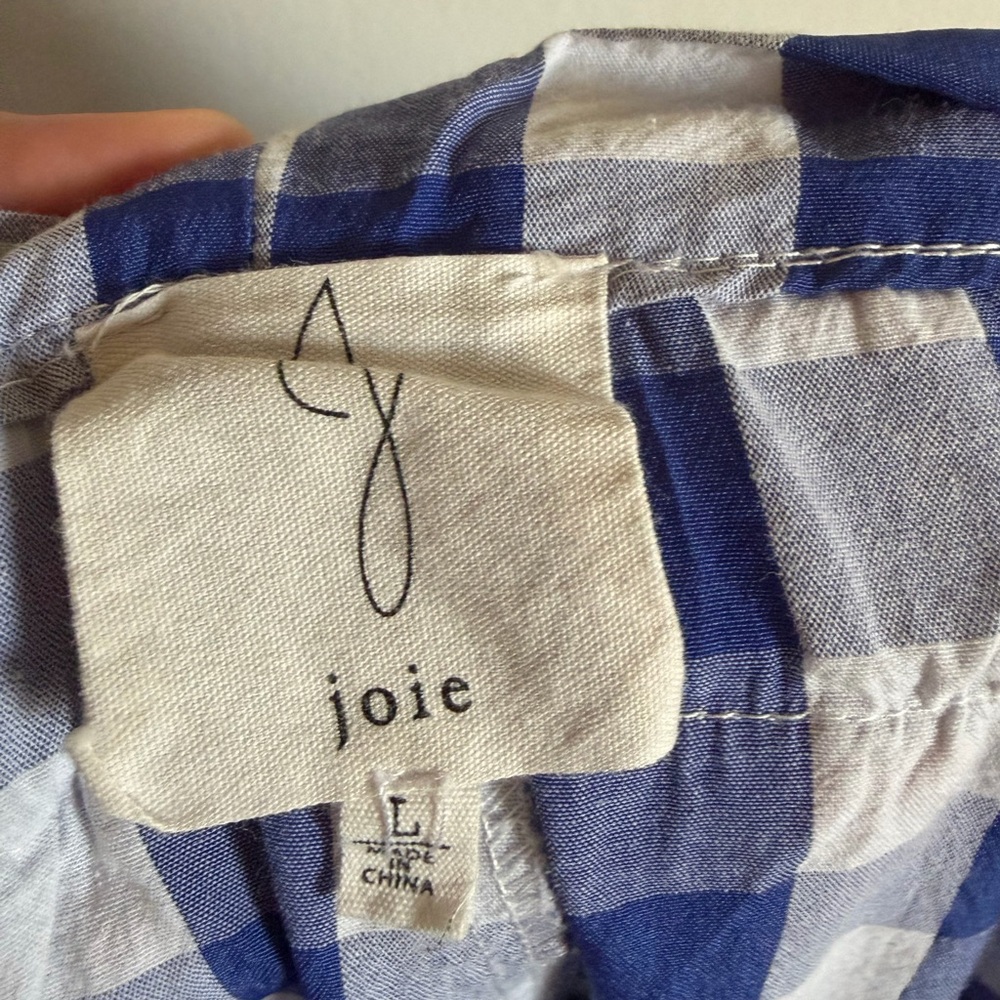 Joie Blue/White Gingham Wide Leg Paperbag Tie Waist Pants size Large EUC - Picture 4 of 4